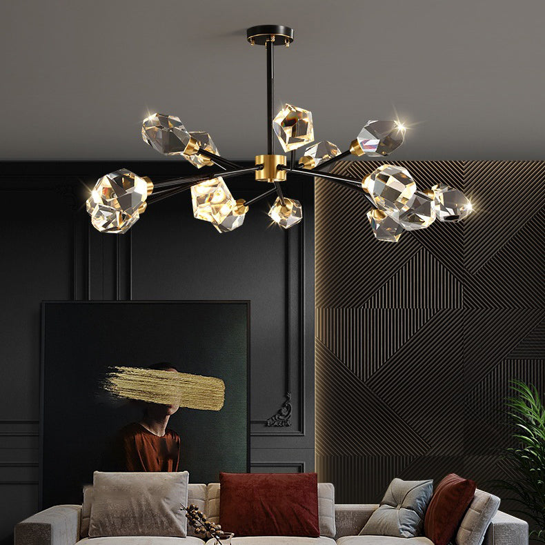 Contemporary Scandinavian Branch Irregular Crystal Copper 6/9/12/15/18 Light Chandelier For Living Room