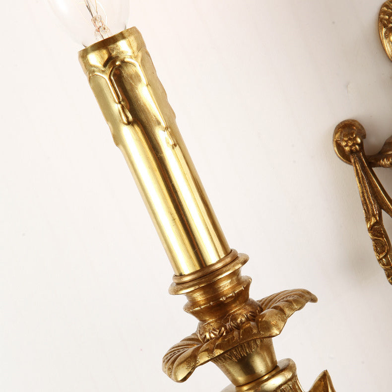 Traditional European Brass Candle Candleholder 2-Light Wall Sconce Lamp For Bedroom