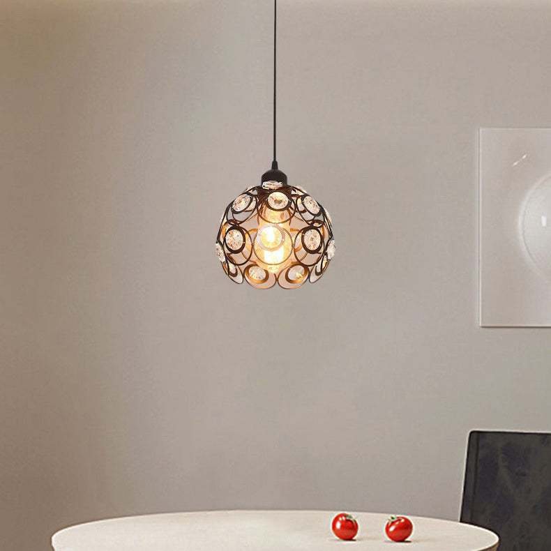 Modern Minimalist Round Dome Iron Crystal 1-Light Pendant Light For Living Room