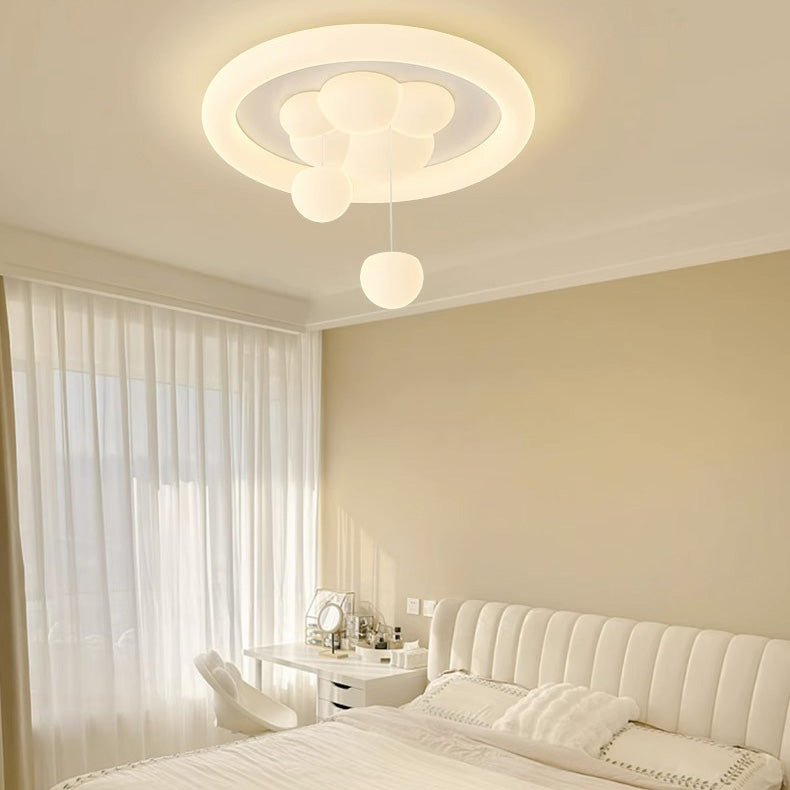 Contemporary Nordic Cream Cat Claw PE Shade Round Ball Decoration LED Flush Mount Ceiling Light For Living Room