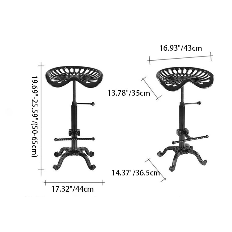 Contemporary Industrial Iron Wood Round Hollowed Claw Base Bar Stool Footrest For Kitchen