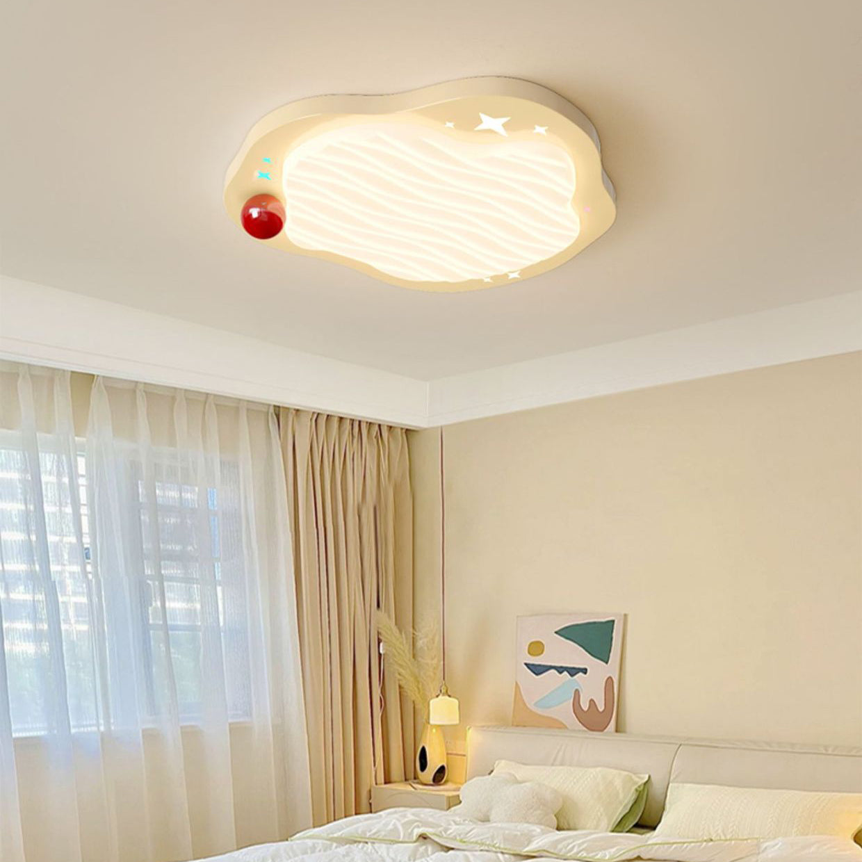 Contemporary Creative Kids Ruffled Egg Shaped Square Iron PE LED Flush Mount Ceiling Light For Bedroom