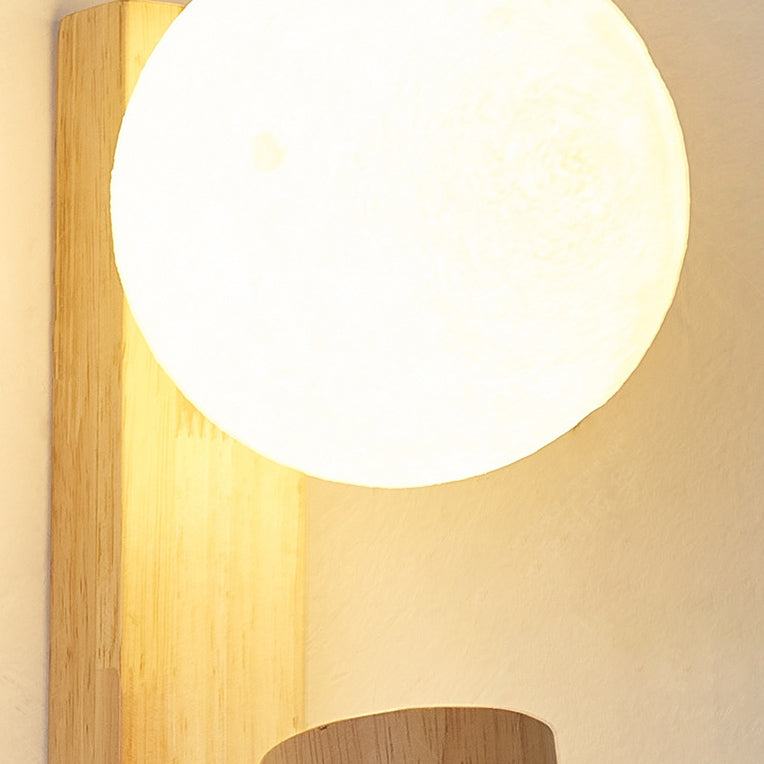 Contemporary Scandinavian Rectangular Orb Cylinder Wood PE LED Wall Sconce Lamp For Bedroom