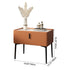 Contemporary Scandinavian Rectangular Slab Wood Leather Carbon Alloy Nightstand 1-Drawer Mobile Phone Wireless Charging For Bedside