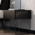 Modern Minimalist Rectangular Wood Plank Glass Nightstand 1-Drawer For Bedroom