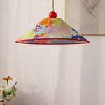 Modern Creative Cone Oil Painting Iron Fabric 1-Light Pendant Light For Living Room