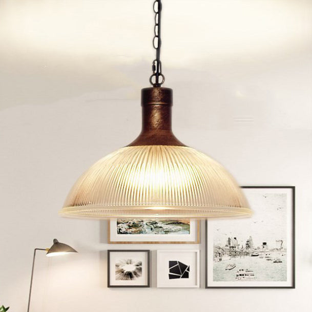 Contemporary Industrial Iron Vertical Ribbed Glass Semicircle 1-Light Pendant Light For Dining Room