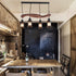 Traditional Japanese Wood Double Moon Design Iron Glass Bottle Shade 4-Light Island Light Chandelier For Dining Room
