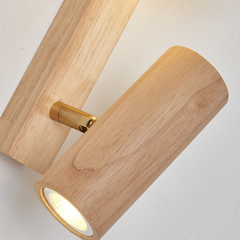 Contemporary Scandinavian Rectangular Orb Cylinder Wood PE LED Wall Sconce Lamp For Bedroom