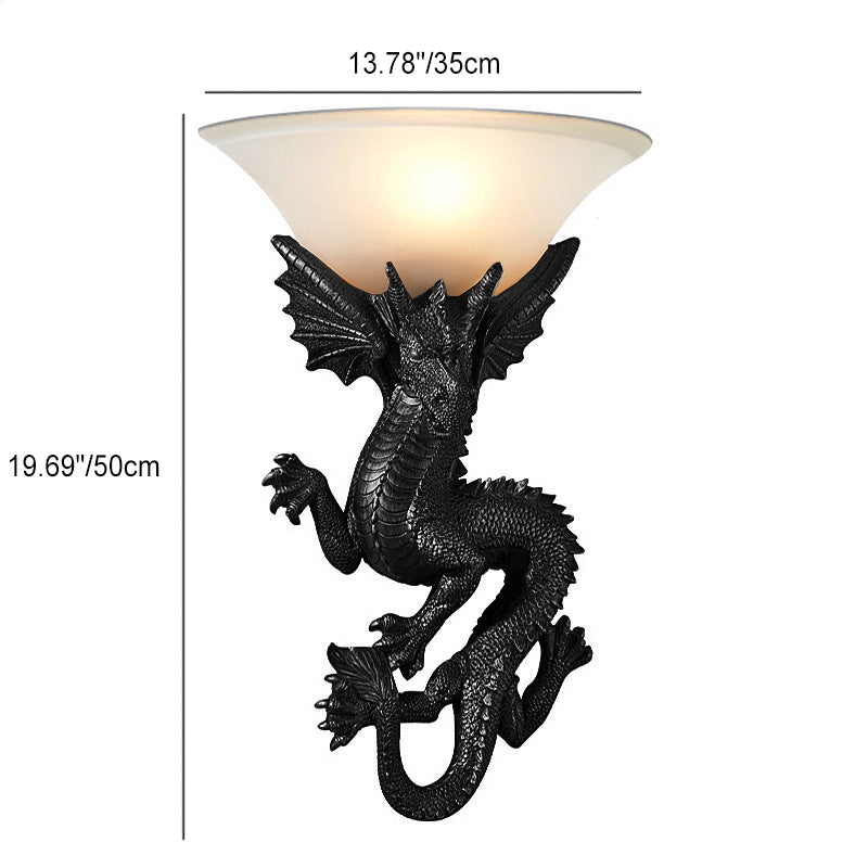 Traditional European Resin Glass Dragon Semi-Circular 1-Light Wall Sconce Lamp For Living Room