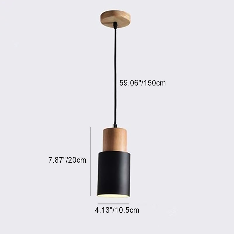 Contemporary Nordic Cylinder Hardware Wood 1-Light Pendant Light For Living Room