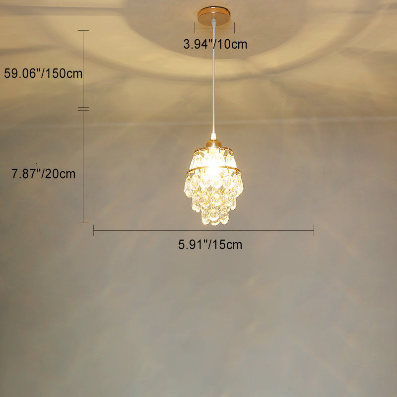 Modern Luxury Round Teardrop Crystal Iron 1-Light Pendant Light For Living Room