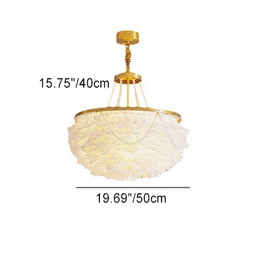 Modern Luxury Round Feather Iron 3-Light Chandelier For Living Room