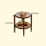 Traditional Japanese Round Glass Rattan Solid Wood End Table 2-Tier For Living Room