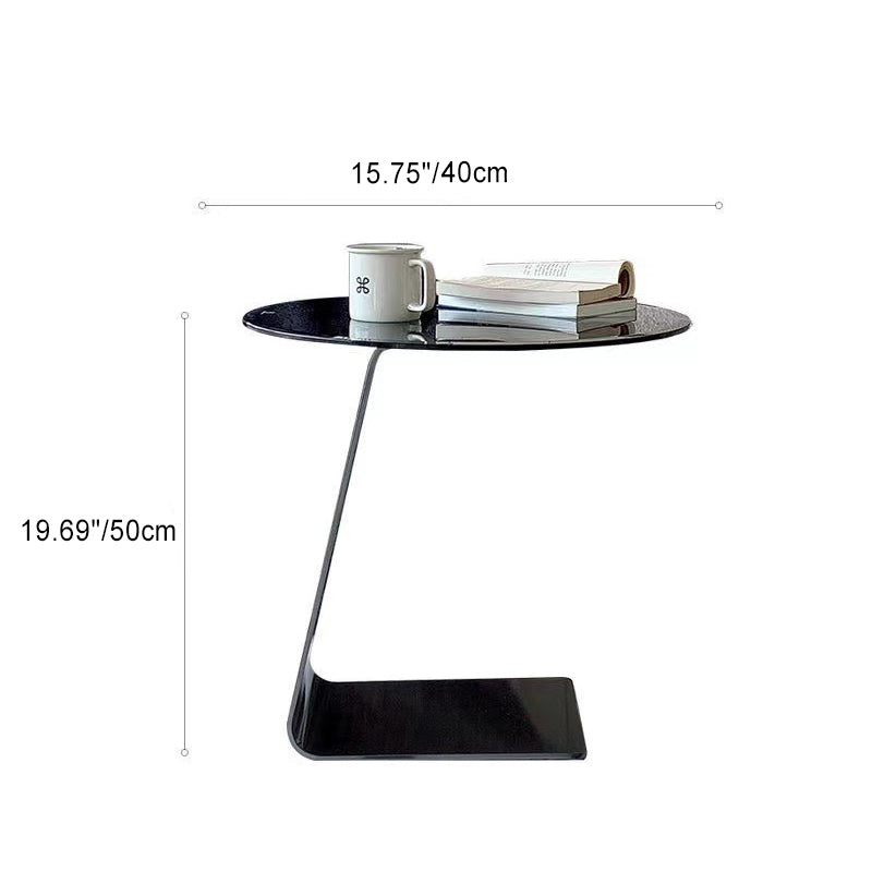 Modern Luxury Round Tempered Glass Carbon Steel Base End Table For Living Room