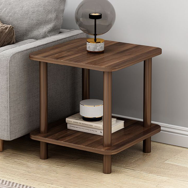 Traditional Japanese Square Solid Wood End Table 2-Tier For Living Room