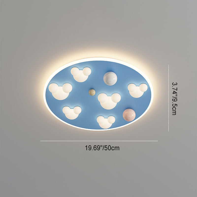 Contemporary Creative Kids Iron Acrylic Round Irregular Shape Mouse Cloud LED Flush Mount Ceiling Light For Bedroom