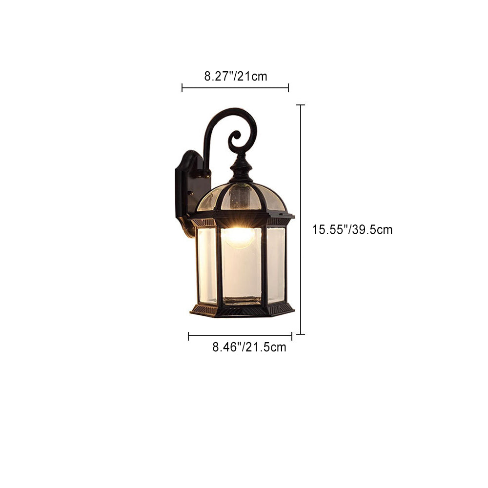 Traditional Vintage Hexagonal Castle Aluminum Glass 1-Light Outdoor Wall Sconce Lamp For Garden