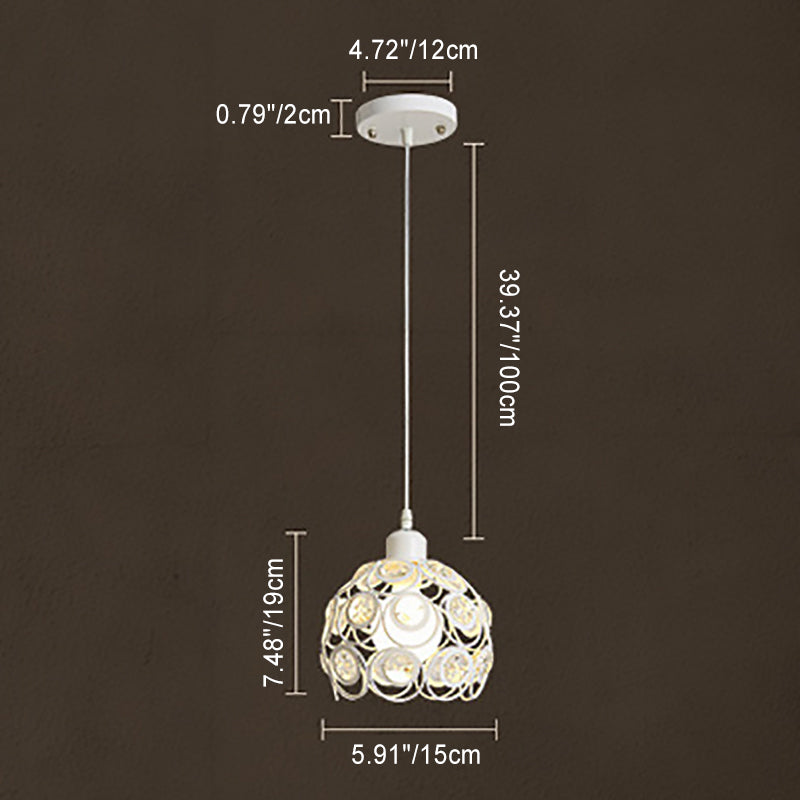 Contemporary Nordic Round Dome Lace Iron Crystal 1/3 Light Island Light Chandelier For Dining Room