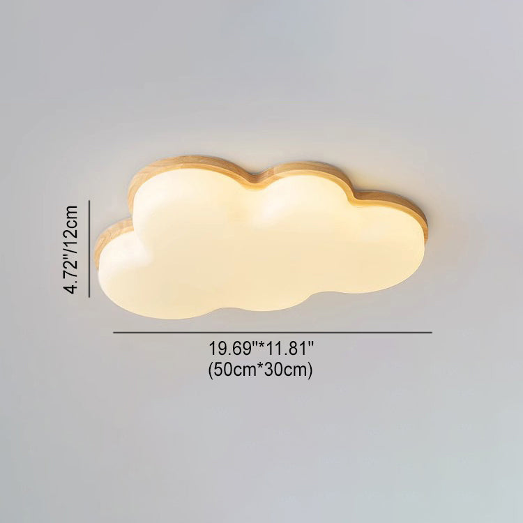 Modern Minimalist Cloud Wood Acrylic LED Flush Mount Ceiling Light For Bedroom