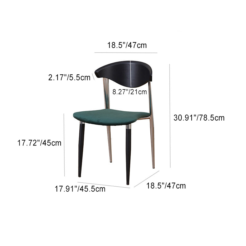 Traditional Vintage Square Velvet Iron Tapered Legs Dining Chair Backrest Armless For Dining Room