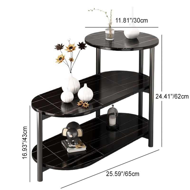 Modern Minimalist Oval Round Plate Iron End Table 3-Tier For Living Room