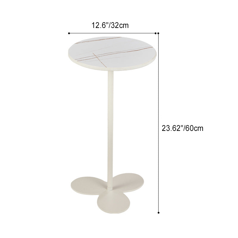 Modern Minimalist Round Tabletop Iron Marble Solid Wood Side Table 1-Leg For Living Room