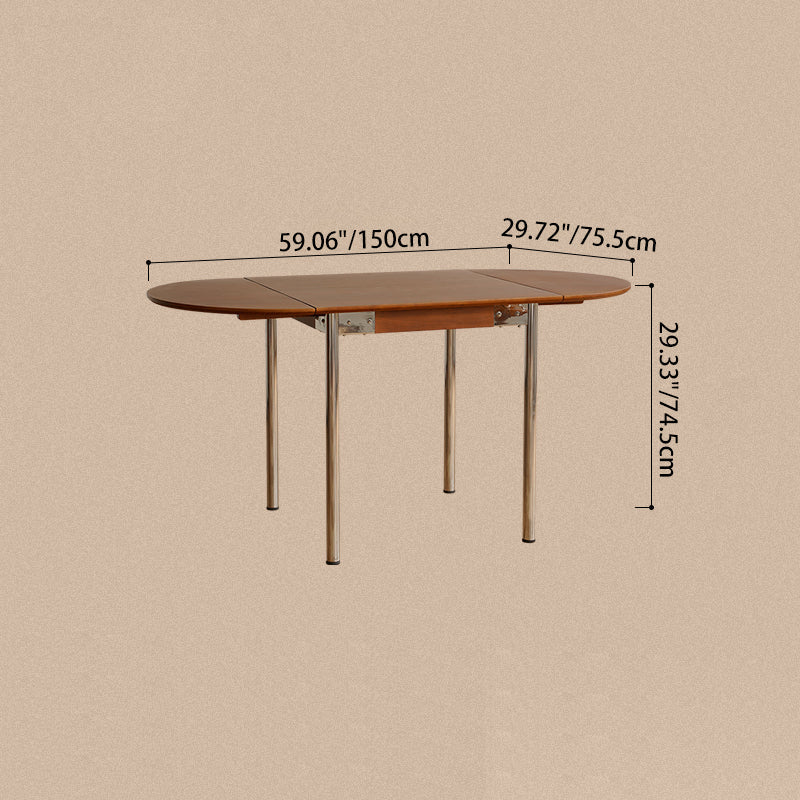 Modern Minimalist Foldable Oval Melamine Faced Board Wood Stainless Steel Dining Table For 4 Seats