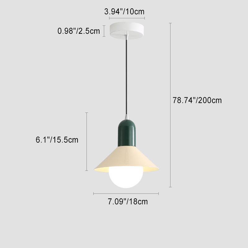 Contemporary Simplicity Macaron Iron Geometric Cone Shape 1-Light Pendant Light For Living Room