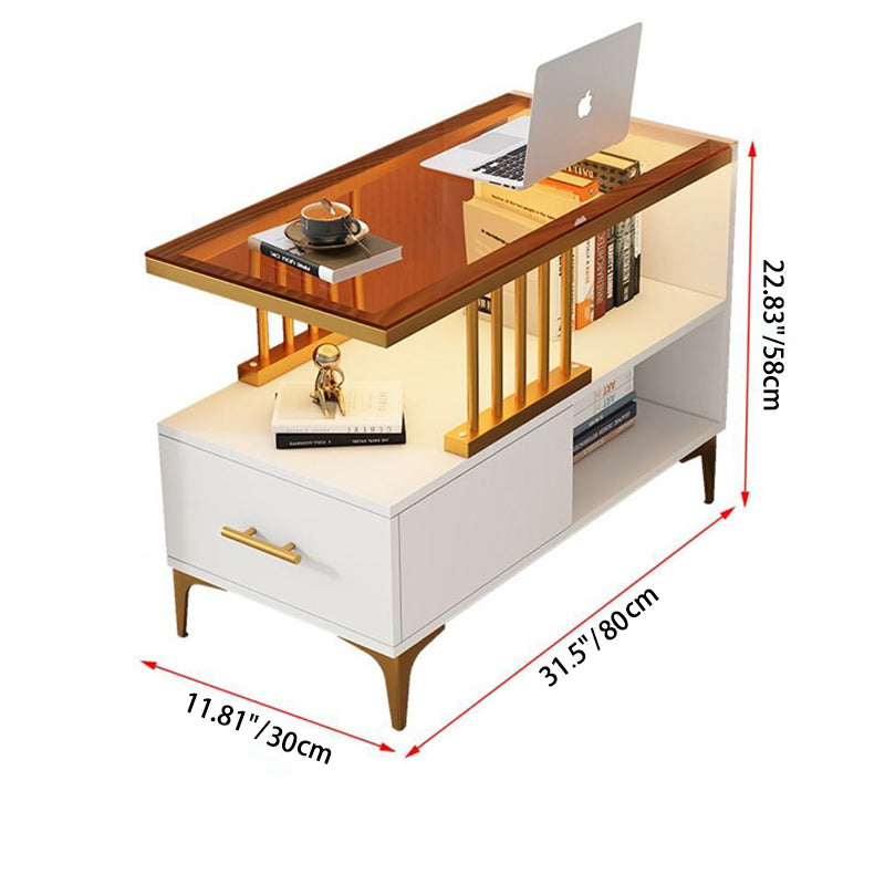 Contemporary Simplicity Rectangular Glass Top End Table 2-Tier Cabinet For Living Room