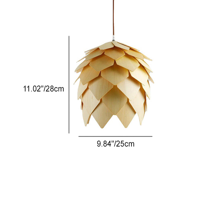 Traditional Farmhouse Wood Pineapple 1-Light Pendant Light For Dining Room