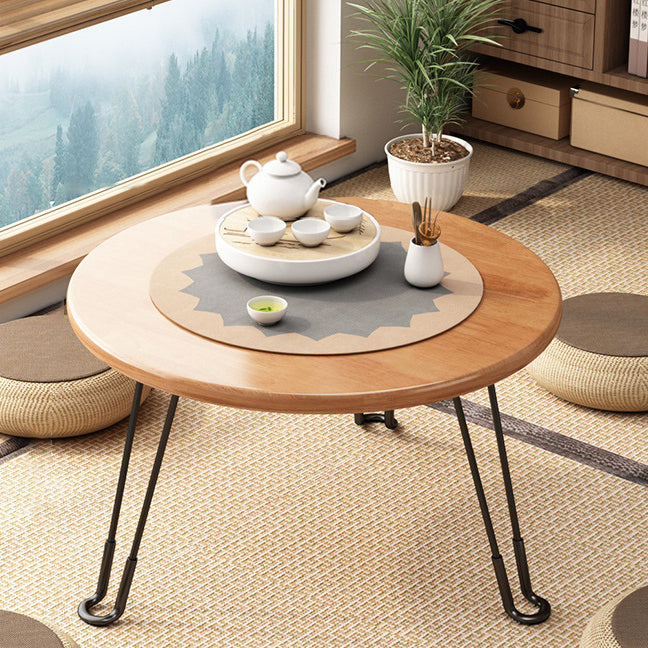 Modern Minimalist Round Wood Iron Coffee Table Foldable For Living Room