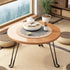 Modern Minimalist Round Wood Iron Coffee Table Foldable For Living Room