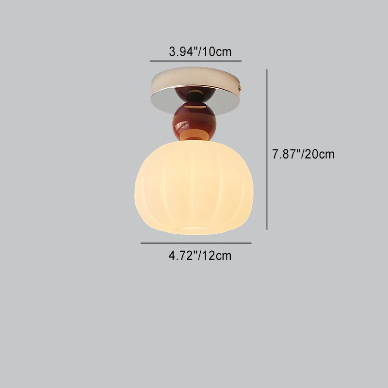 Modern Minimalist Round Pumpkin Orb Iron Acrylic 1-Light Semi-Flush Mount Ceiling Light For Hallway