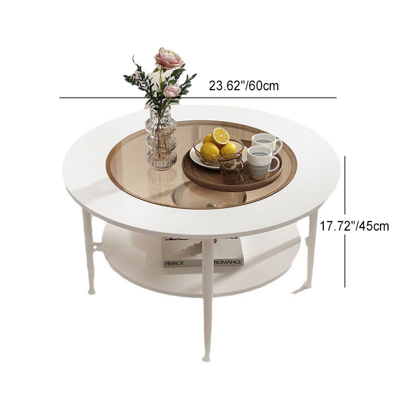 Contemporary Scandinavian Round Glass Marble Stainless Steel End Table 2-Tier For Living Room