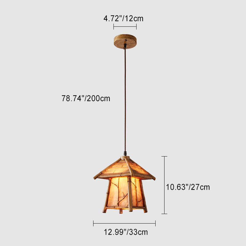 Traditional Japanese Resin Iron Copper House Cylinder 1/3 Light Island Light Chandelier For Dining Room