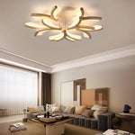 Contemporary Scandinavian Branch Flower Wood Iron Acrylic LED Semi-Flush Mount Ceiling Light For Living Room