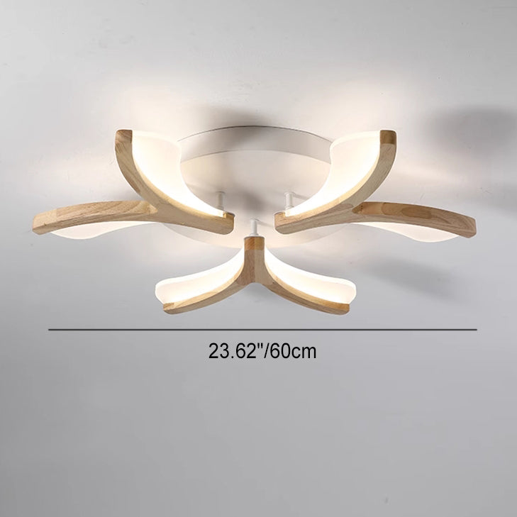 Contemporary Scandinavian Branch Flower Wood Iron Acrylic LED Semi-Flush Mount Ceiling Light For Living Room