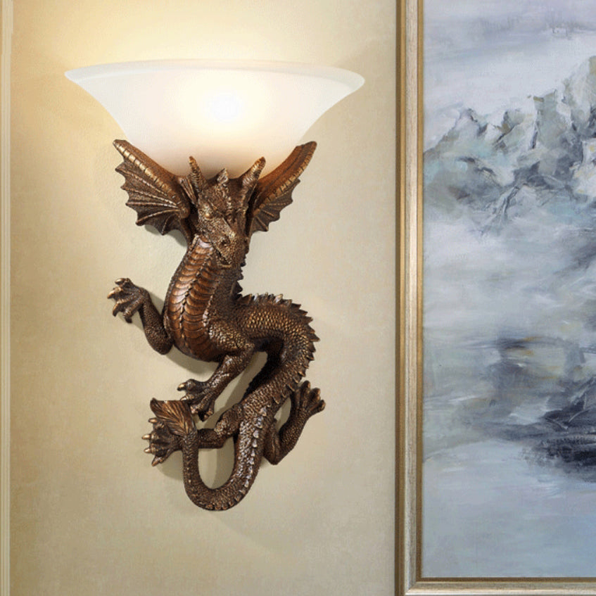 Traditional European Resin Glass Dragon Semi-Circular 1-Light Wall Sconce Lamp For Living Room