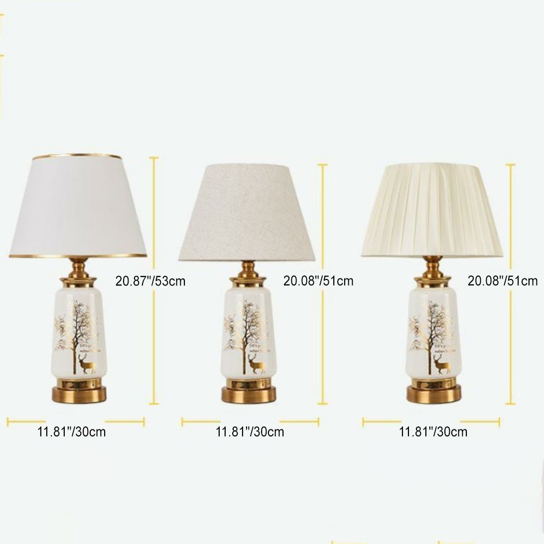 Traditional European Cylinder Ceramic Hardware Fabric 1-Light Table Lamp For Bedroom