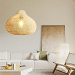Traditional Chinese Round Weaving Wood 1-Light Pendant Light For Dining Room