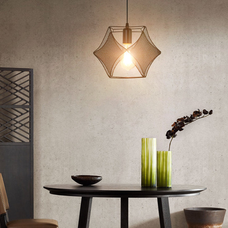 Contemporary Industrial Round Irregular Square Iron 1-Light Pendant Light For Dining Room