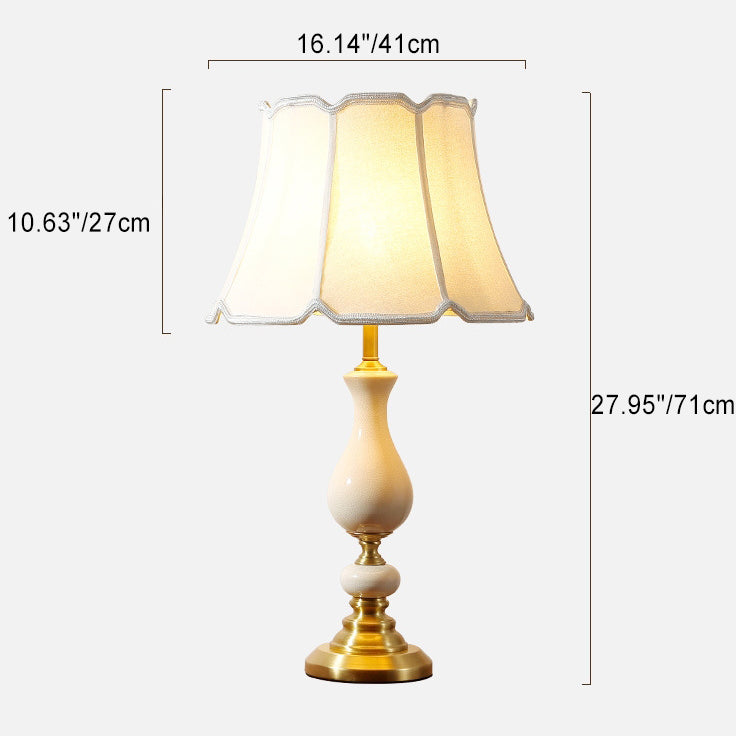 Traditional European Trapezoidal Vase Base Ceramic Fabric 1-Light Table Lamp For Living Room