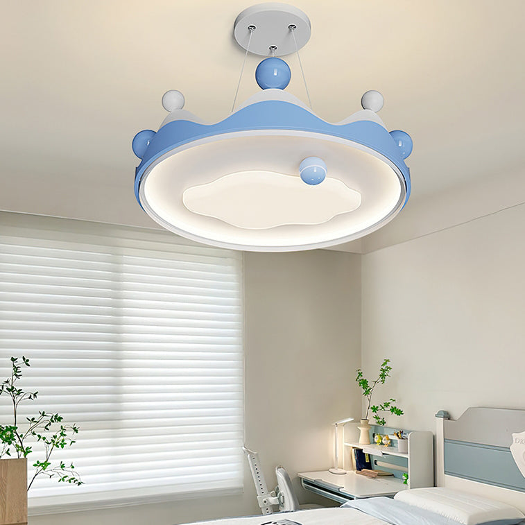 Contemporary Creative Kids Crown Iron Plastic LED Semi-Flush Mount Ceiling Light For Bedroom