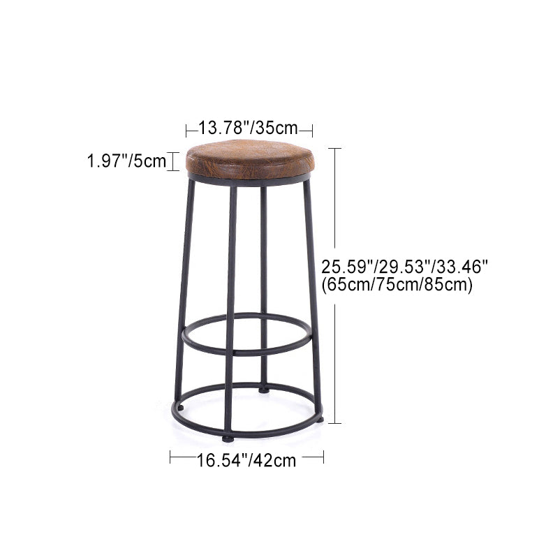 Contemporary Industrial Round Solid Wood Iron Frame Bar Stool Backless Footrest For Dining Room