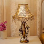 Traditional Vintage Peacock Flower Pattern Resin Fabric 1-Light Table Lamp For Bedroom