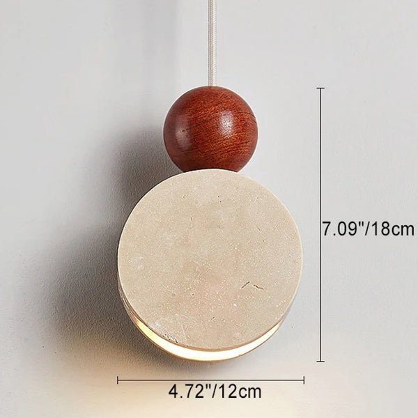 Traditional Japanese Travertine Shade Wood Round Ball 1-Light Pendant Light For Living Room