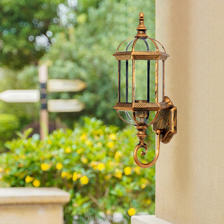 Traditional Vintage Waterproof Hexagonal Aluminum Glass 1-Light Outdoor Wall Sconce Lamp For Garden