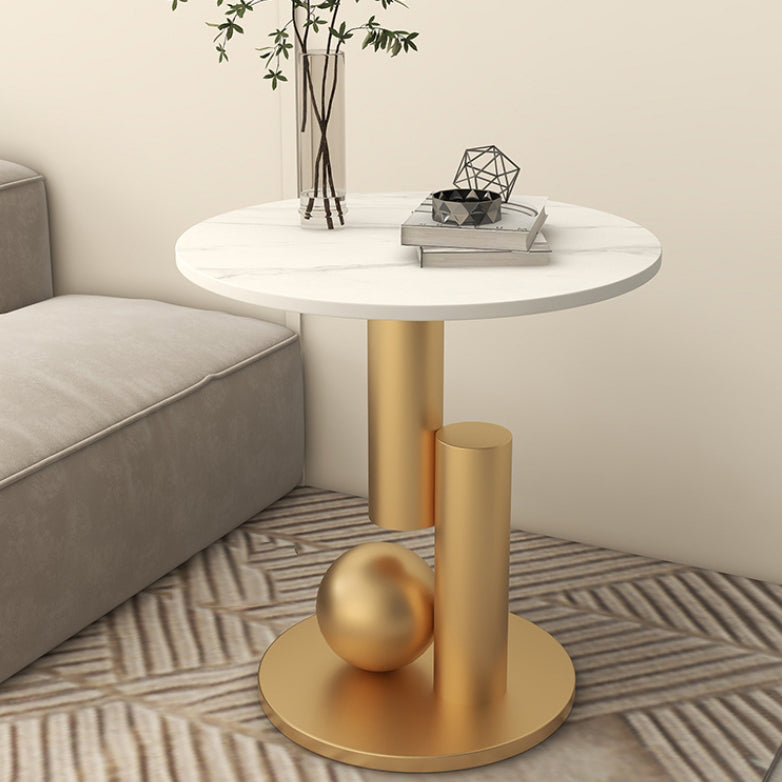 Modern Luxury Round Cylindrical Orb Rock Slab Iron Coffee Table For Living Room