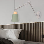 Modern Minimalist Retractable Cylinder Iron Zinc Wood 1-Light Wall Sconce Lamp For Bedroom